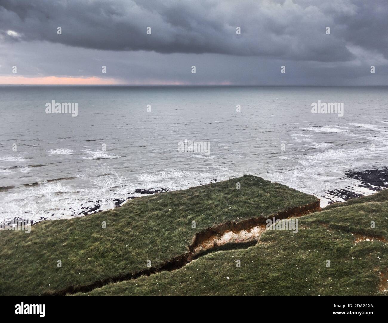 Eastbourne, East Sussex, UK. 12th Nov, 2020. Natural erosion of the chalk cliffs continues accelerated by the recent heavy rain wind & high tides. The large fissure between Belle Tout & Beachy Head lighthouse continues to widen but the main chunk still hangs on. High tide & gales are forecast for Sunday. Credit: David Burr/Alamy Live News Stock Photo