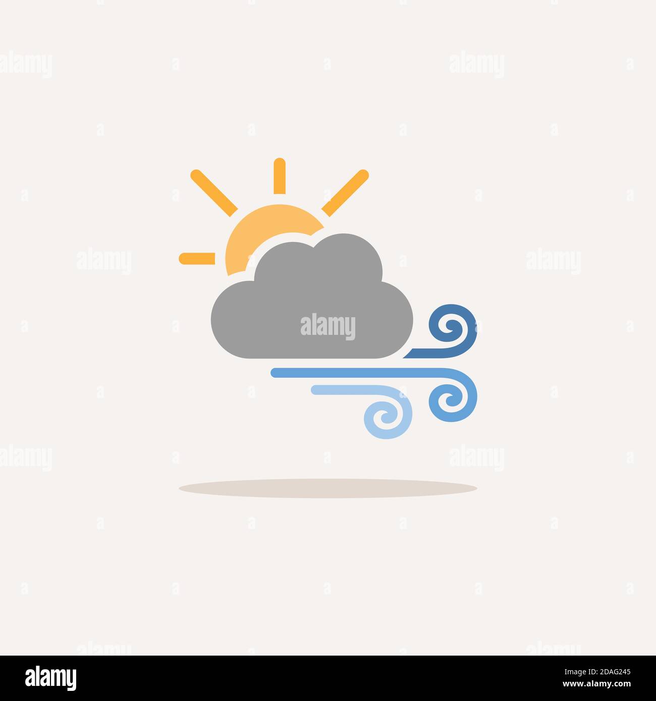 Strong wind, sun and cloud. Color icon with shadow. Weather glyph ...