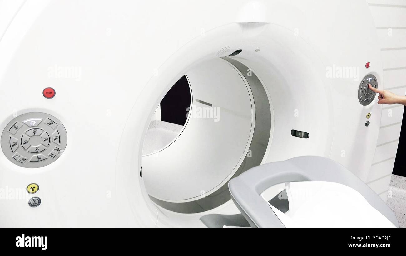 modern MRI Scanner machine at hospital , Medical Equipment and Health Care. Stock Photo