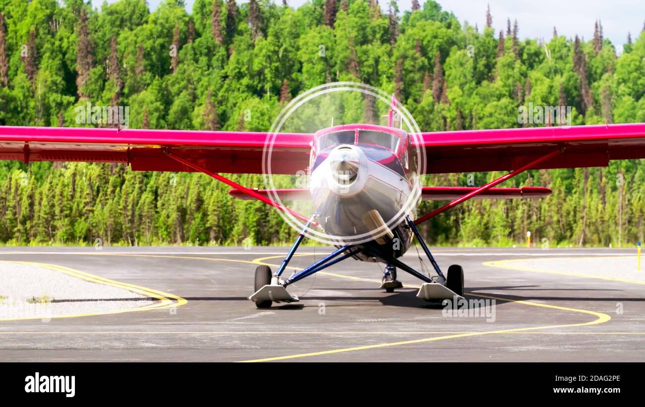 red small private single engine airplane at Airport Stock Photo