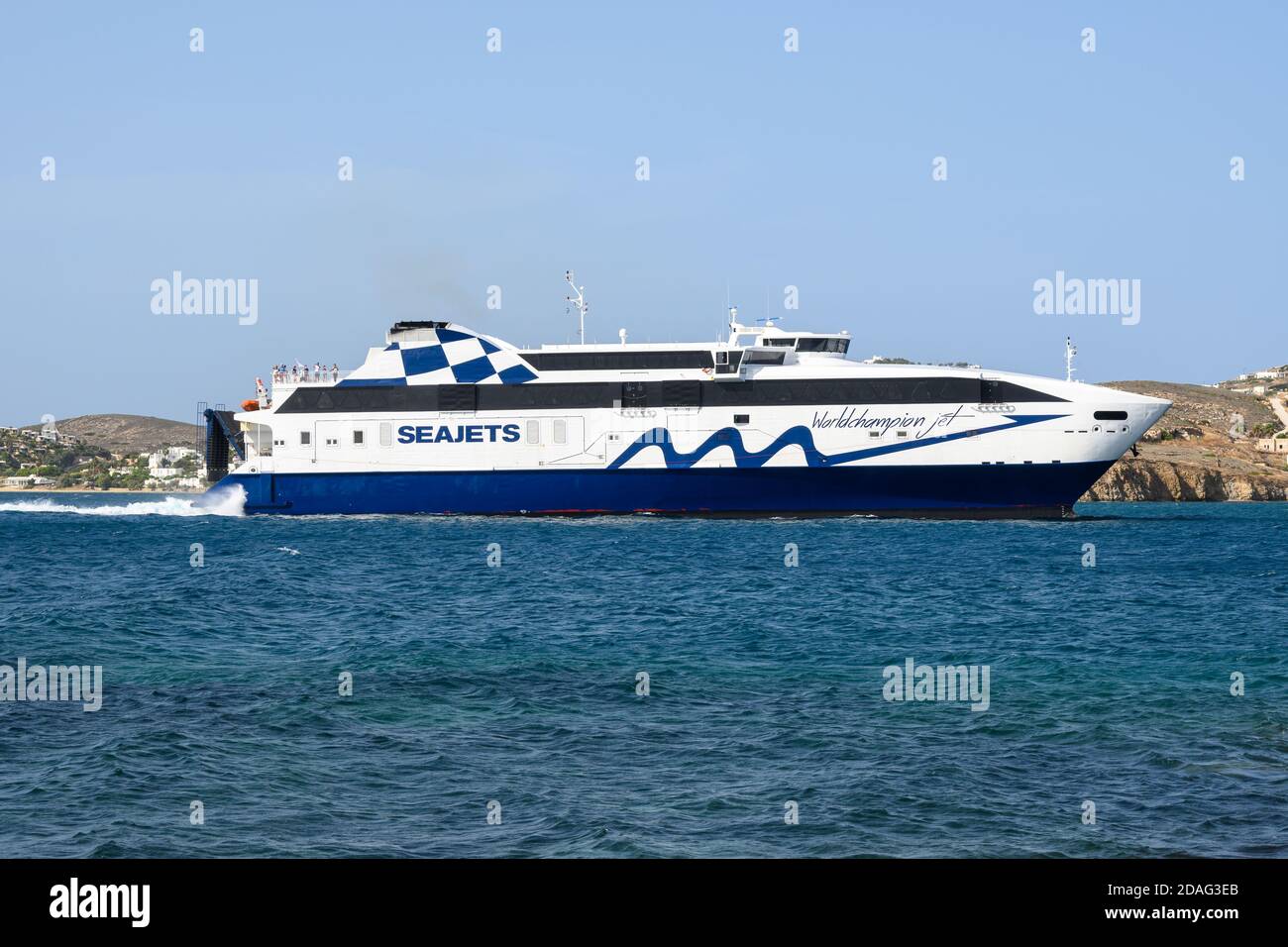Paros, Greece - September 27, 2020: WorldChampion Jet Seajets, one of the  fastest high-speed ferries in the world. Paros island, Greece Stock Photo -  Alamy