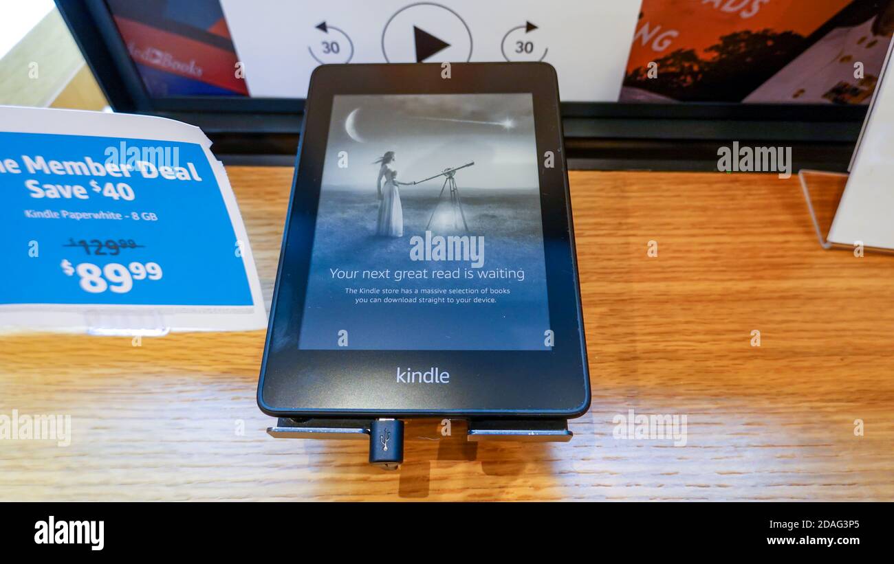 Seattle, WA/USA9/15/19 An Amazon Kindle Paperwhite device on sale at