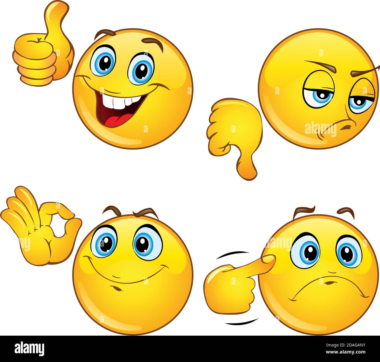 Set of beautiful emoticons with hand gestures. Emoji icons. Positive and negative emotions. 3d vector illustration Stock Vector