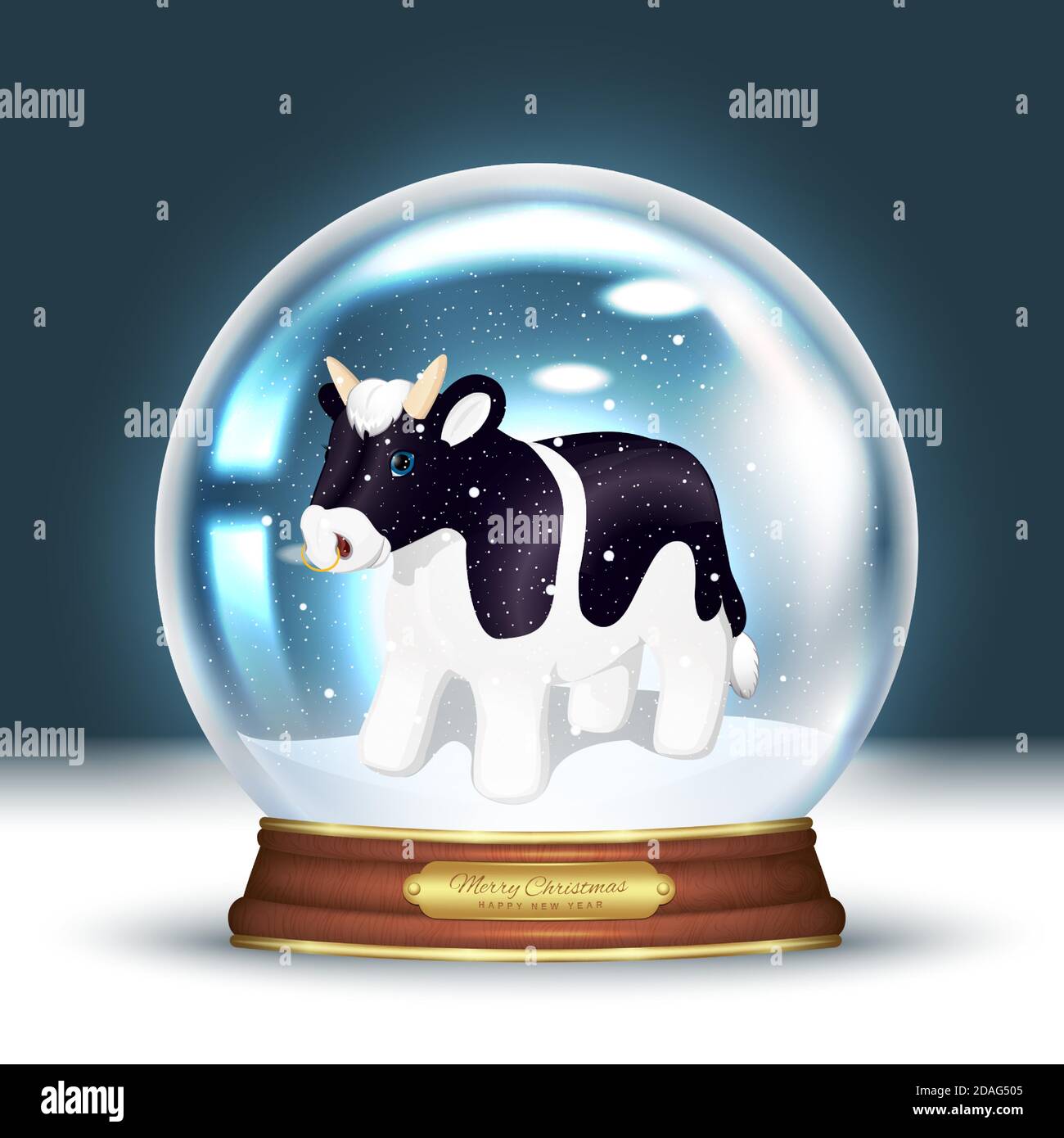 Bull in a snow globe Stock Vector