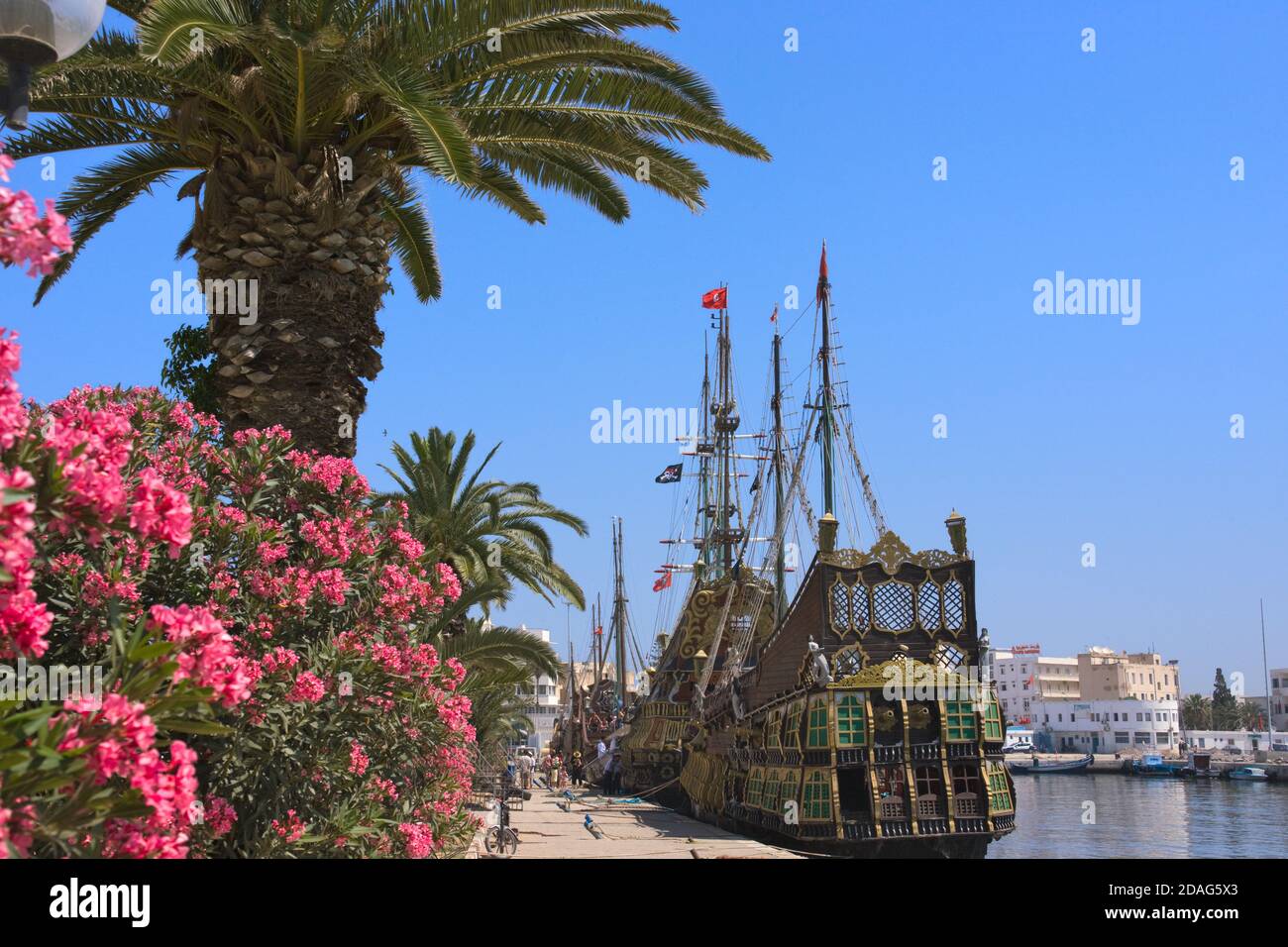 Ornate boat in the port of El Kantaoui, old medina, Sousse, Tunisia Stock Photo
