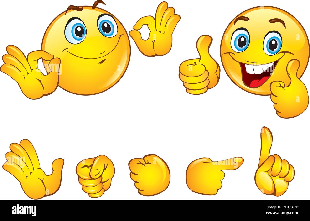 Set of Beautiful Smiley Faces with hand gestures / Emotional Icons. 3D Vector Illustration Stock Vector