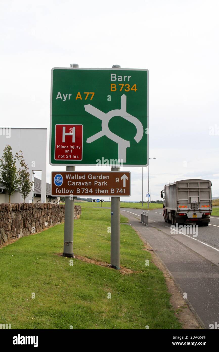 Girvan, Ayrshire, Scotland, UK. A77 road sign on outskirts of Girvan