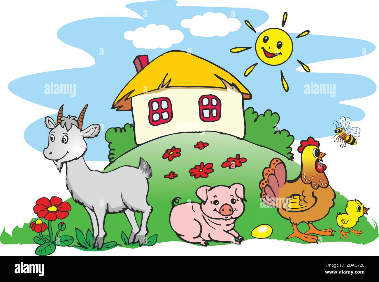 Ukrainian village - house and pets, animals on farm Stock Vector