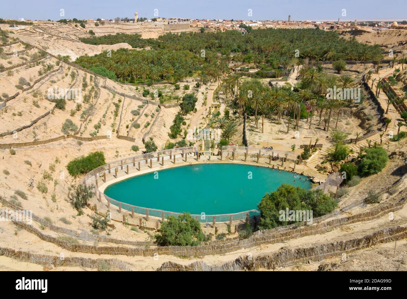 Reservoir of underground water in mountain oasis of Nefta, Tunisia Stock Photo