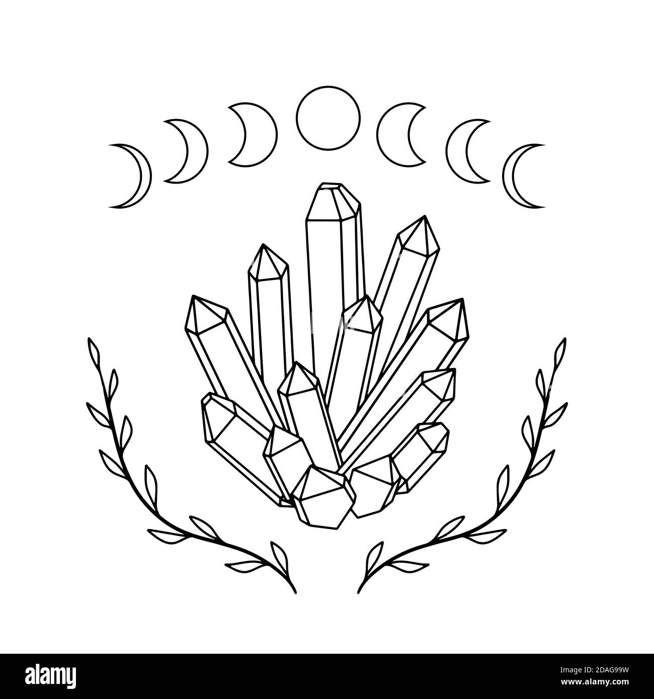Hand drawn crystals illustration. Simple isolated black and white drawing of precious gems . Vector illustration Stock Vector