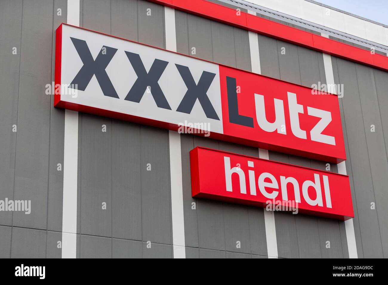 PASSAU / GERMANY - NOVEMBER 8, 2020: Branch logo of XXXLutz. The XXXLutz Group is an Austrian furniture store chain. Stock Photo