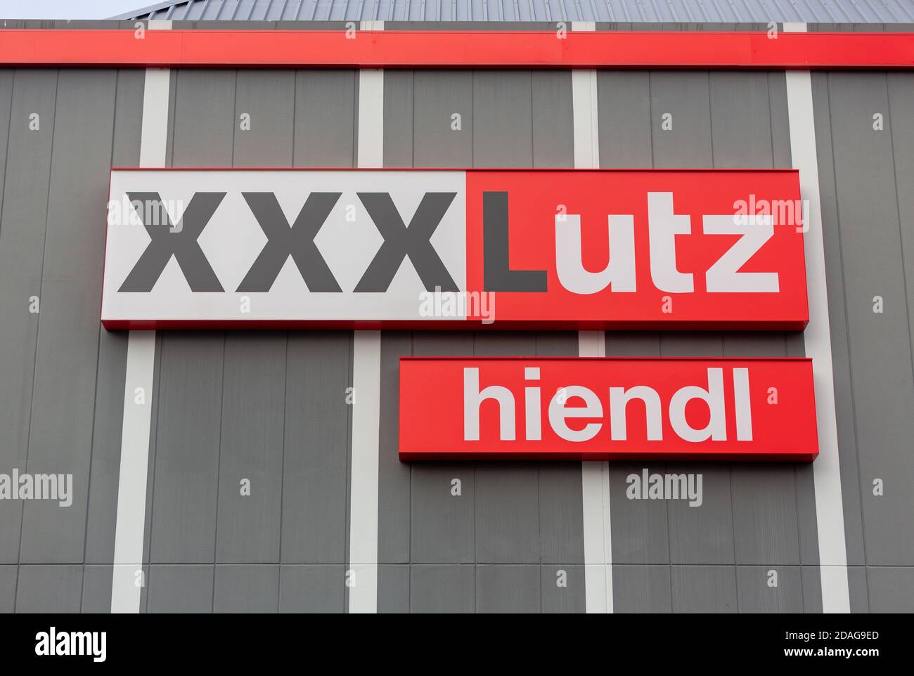 PASSAU / GERMANY - NOVEMBER 8, 2020: Branch logo of XXXLutz. The XXXLutz Group is an Austrian furniture store chain. Stock Photo