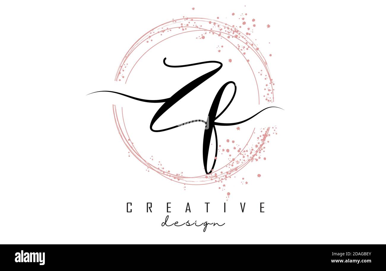 Handwritten ZF Z F letter logo with sparkling circles with