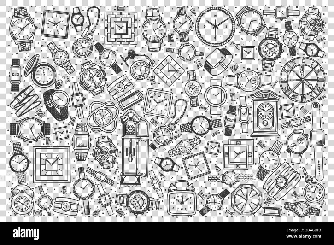 Watch shop doodle set Stock Vector