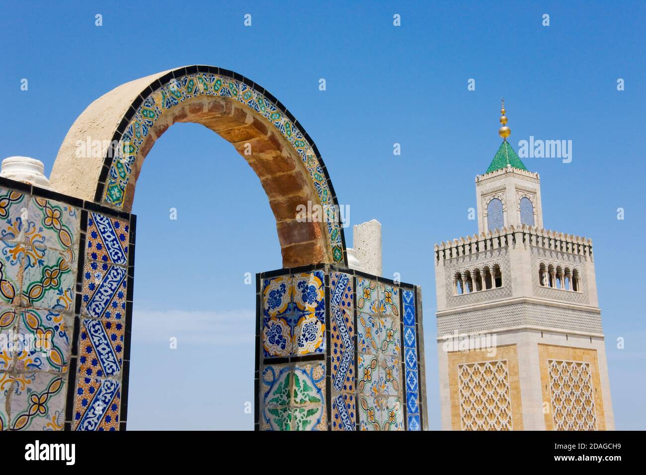 Mosaic Arch at Al-Zaytuna Mosque in the old medina, UNESCO World Heritage site, Tunis, Tunisia Stock Photo