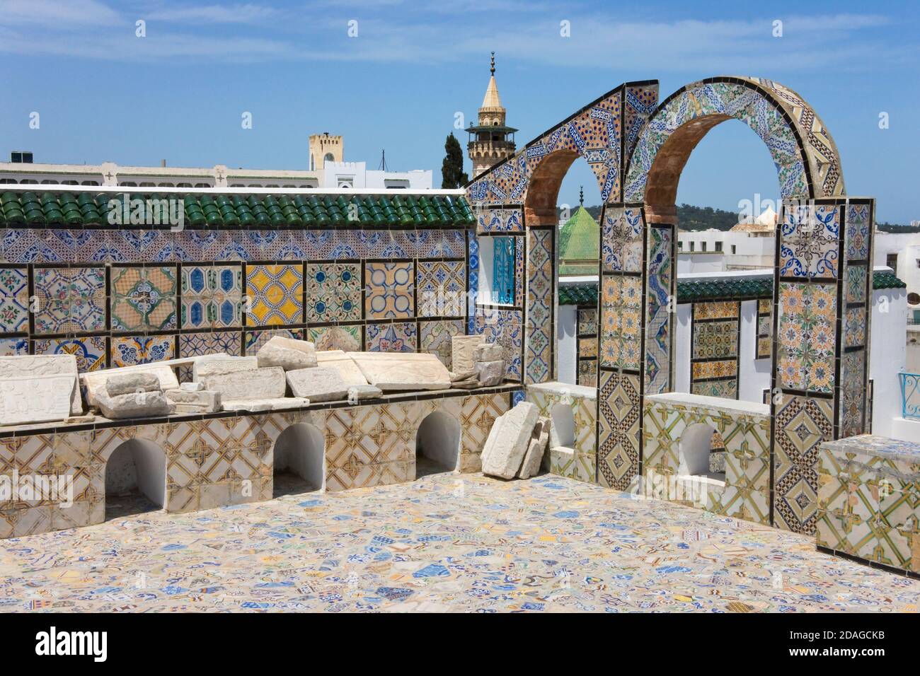 Mosaic Arch at Al-Zaytuna Mosque in the old medina, UNESCO World Heritage site, Tunis, Tunisia Stock Photo