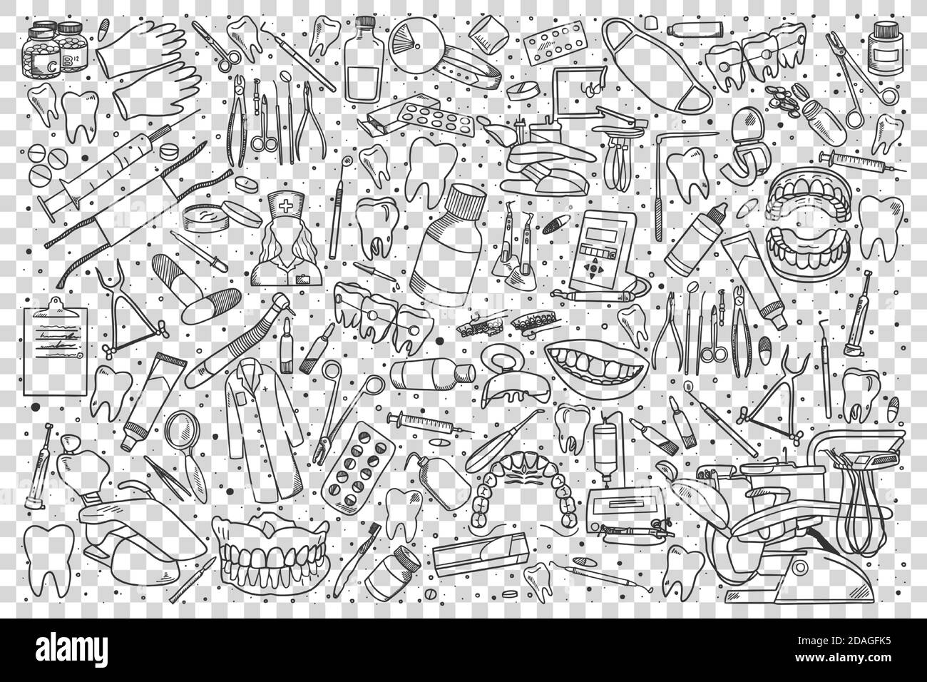 Stomatology doodle set Stock Vector