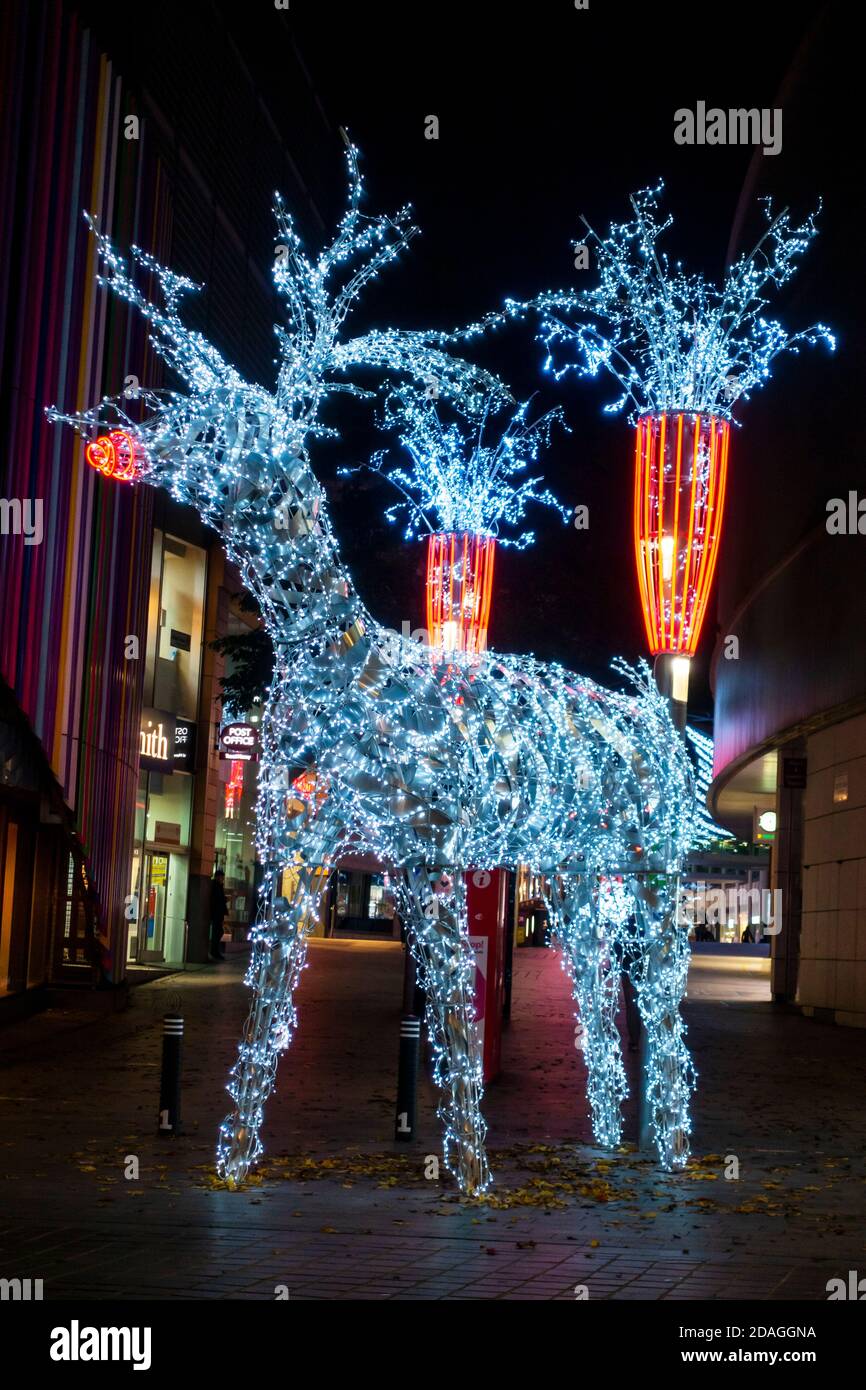 Rudolph the Red-Nosed Reindeer at the entrance to Liverpool One Shopping Centre Stock Photo
