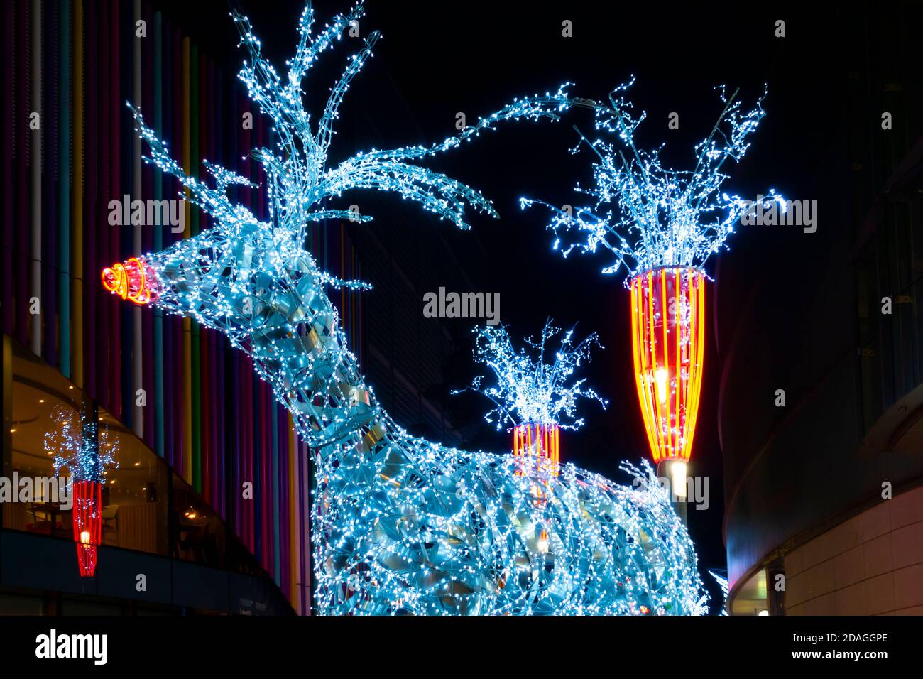 Rudolph the Red-Nosed Reindeer at the entrance to Liverpool One Shopping Centre Stock Photo
