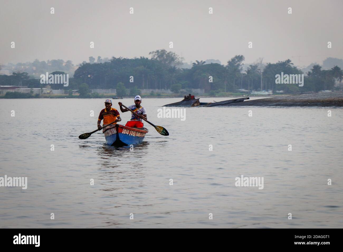 Boat trip across the lagoon, Abidjan, Ivory Coast Stock Photo
