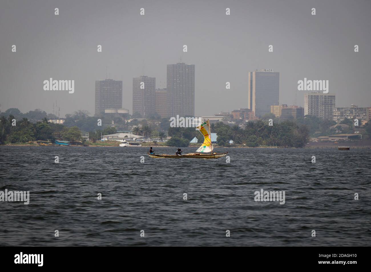 Boat trip across the lagoon, Abidjan, Ivory Coast Stock Photo