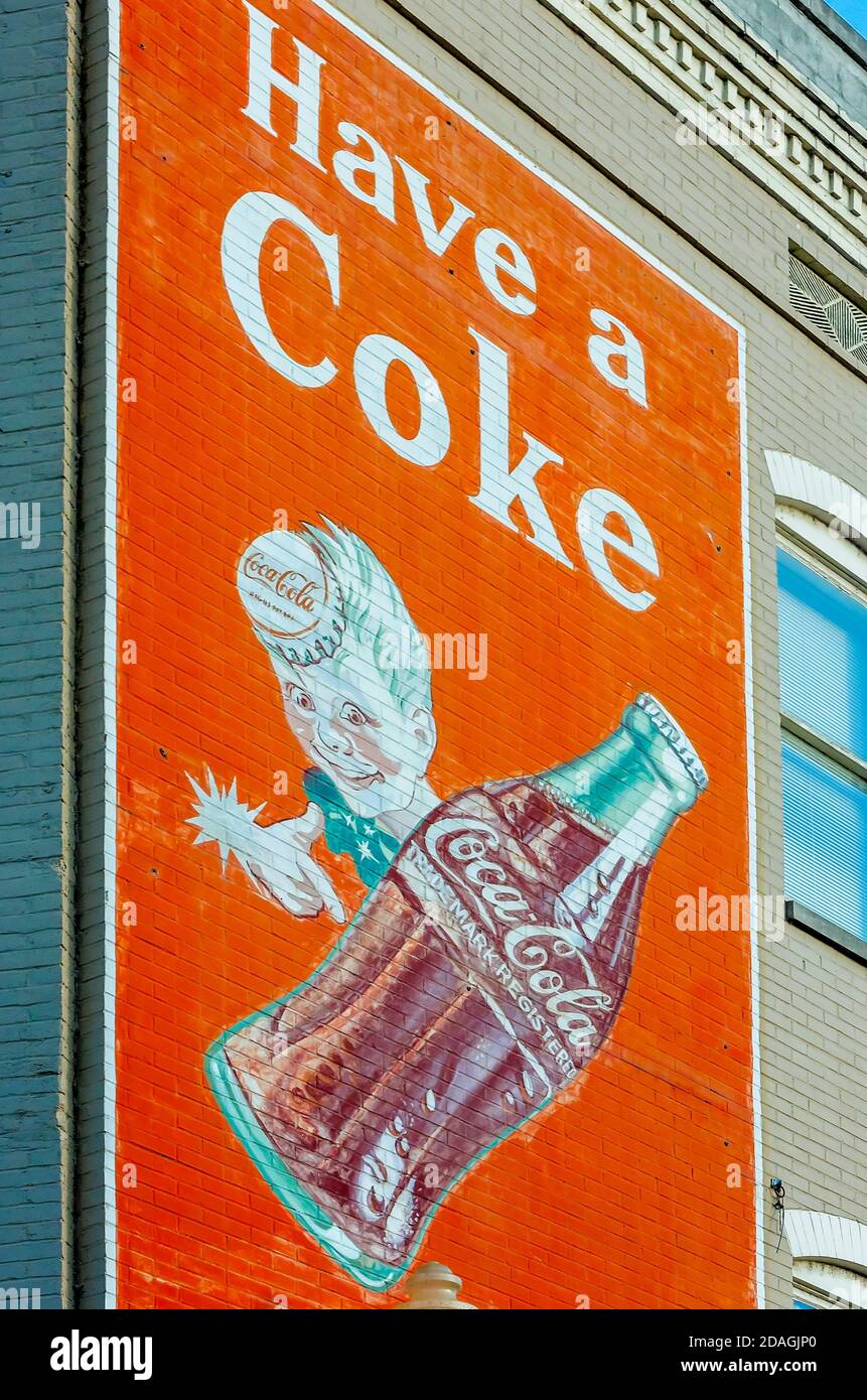 A vintage advertisement for Coca-Cola features a character known as the “Sprite Boy,” on Beale Street, Sept. 12, 2015, in Memphis, Tennessee. Stock Photo