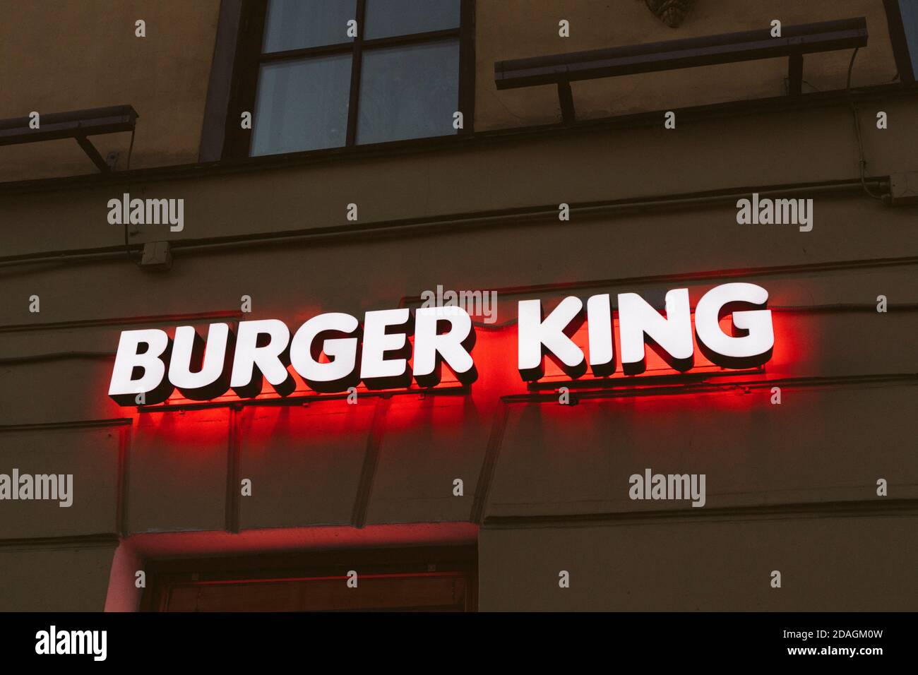 Saint-Petersburg,Nevskiy/Russia-11.10.2020 burger king sign fast food cafe restaurant worldwide franchise shop  Stock Photo