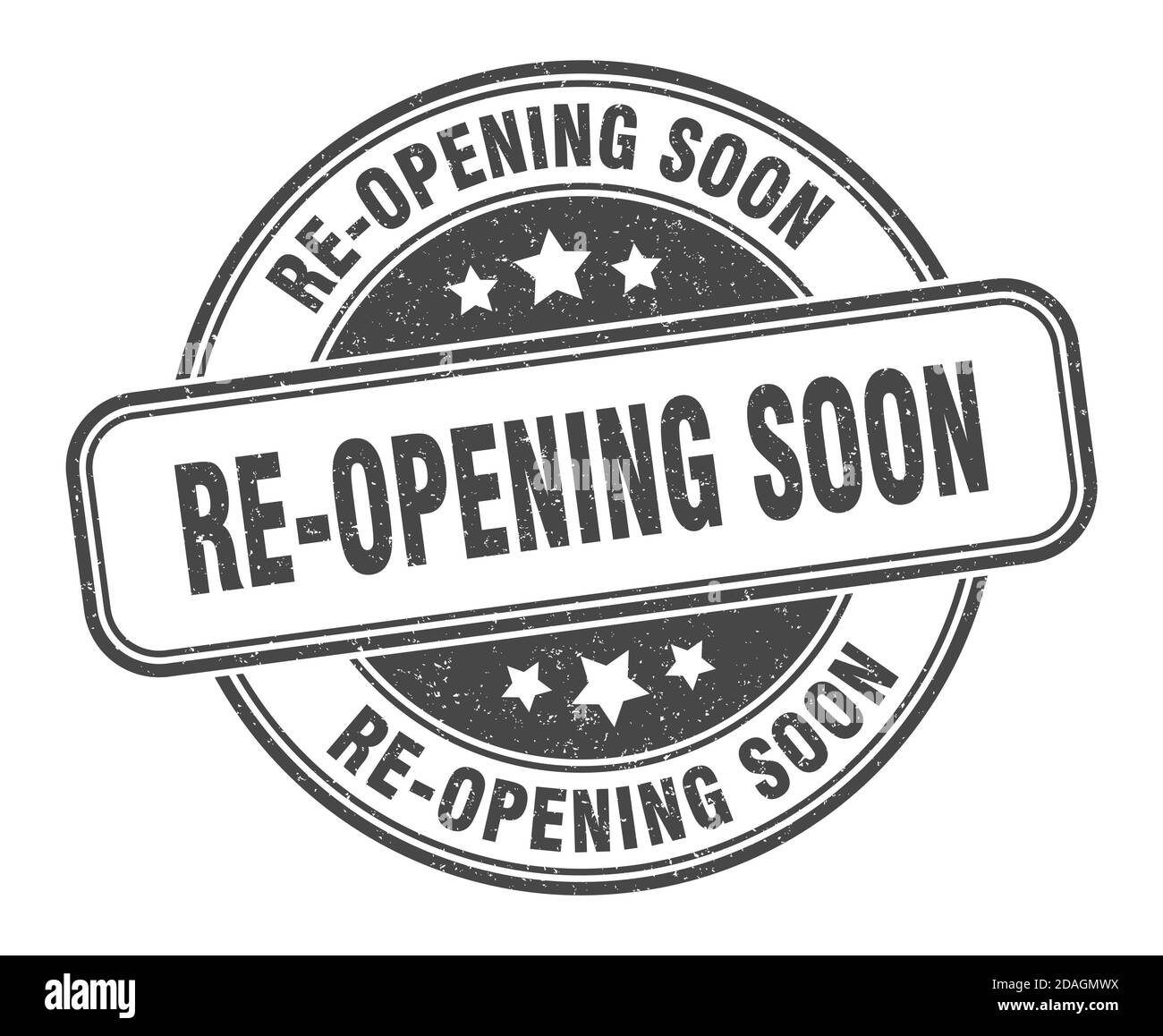 reopening soon stamp. reopening soon sign. round grunge label Stock