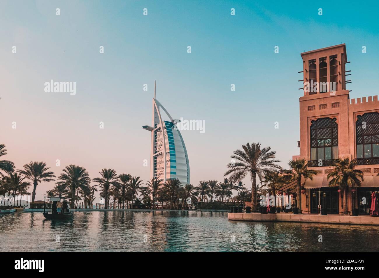 Dubai. Souk Madinat Jumeirah in Dubai in the ewening. Stock Photo