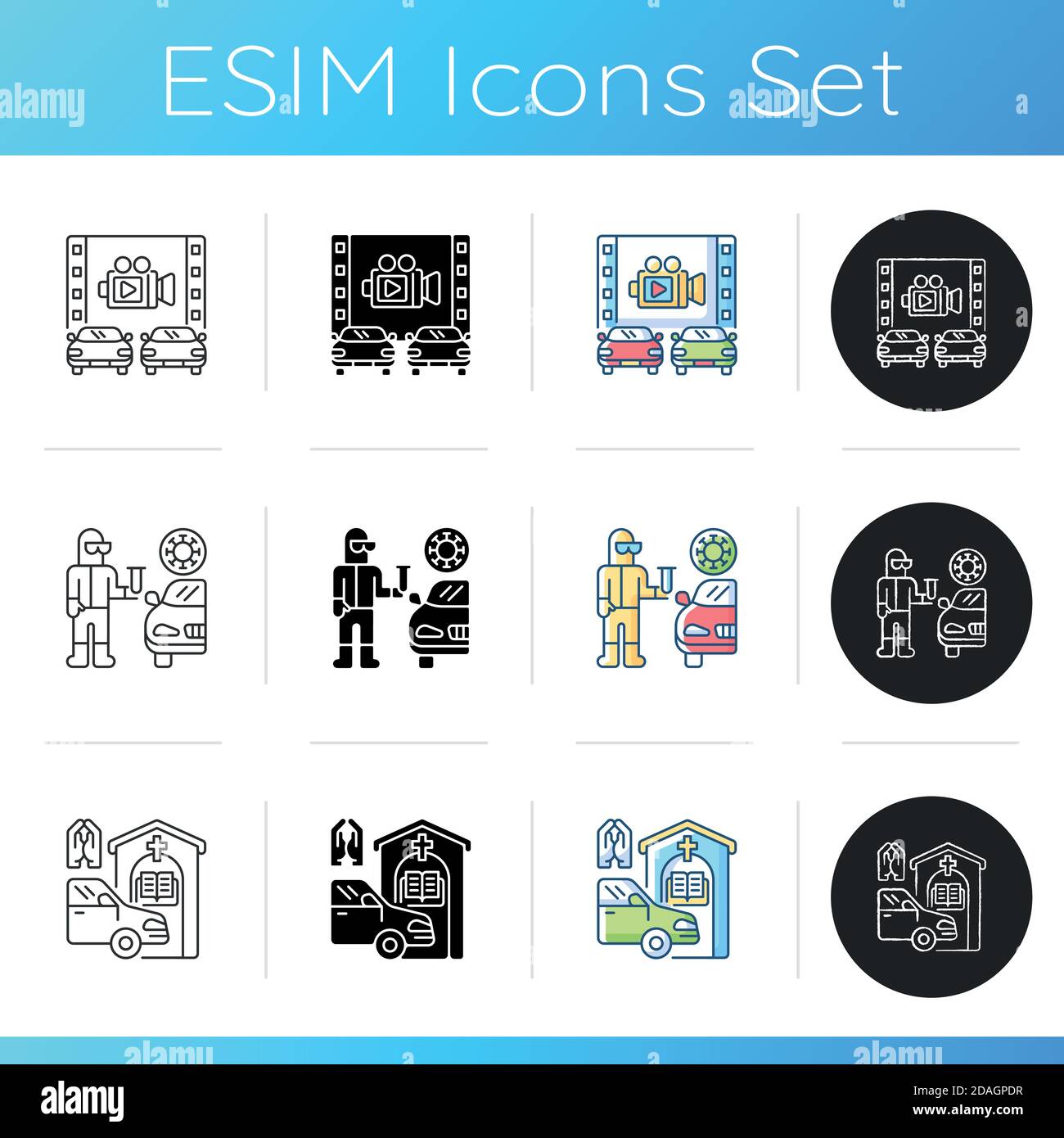 Drive thru services icons set Stock Vector