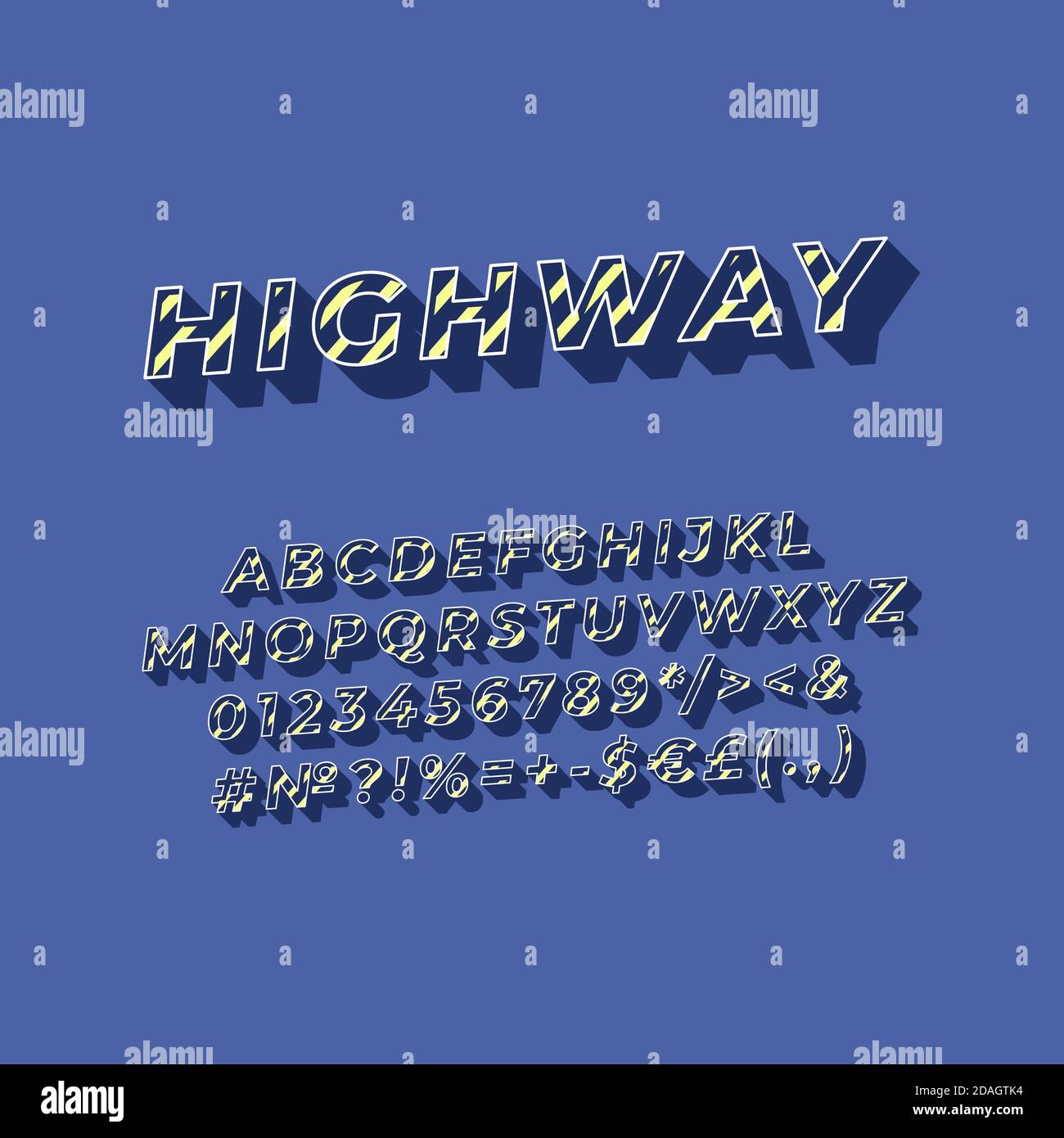 Highway vintage 3d vector alphabet set Stock Vector