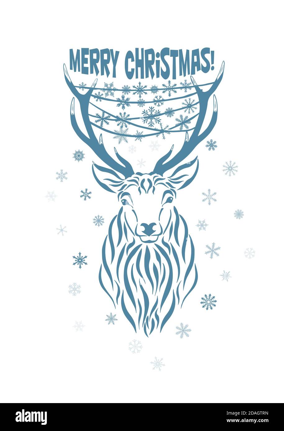 Christmas card with deer. Deer with snowflakes in the antlers. Vector ...