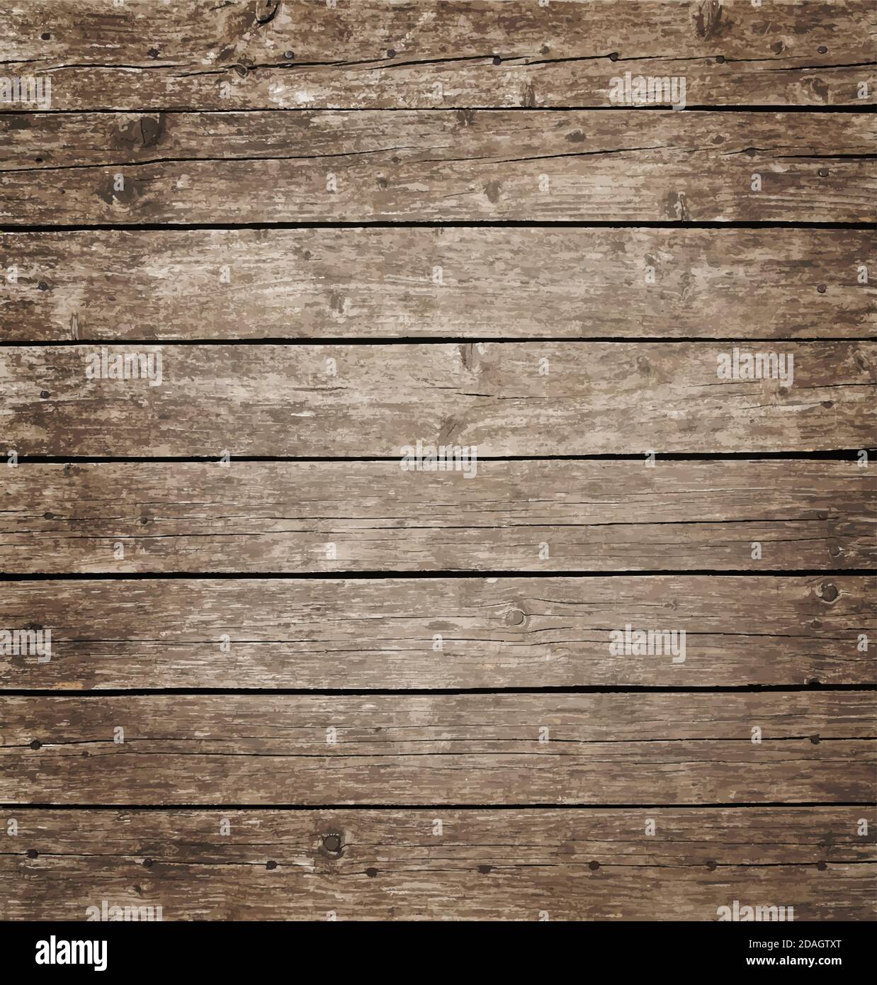 Vector illustration background texture of grunge weathered vintage brown knotty wooden planks Stock Vector