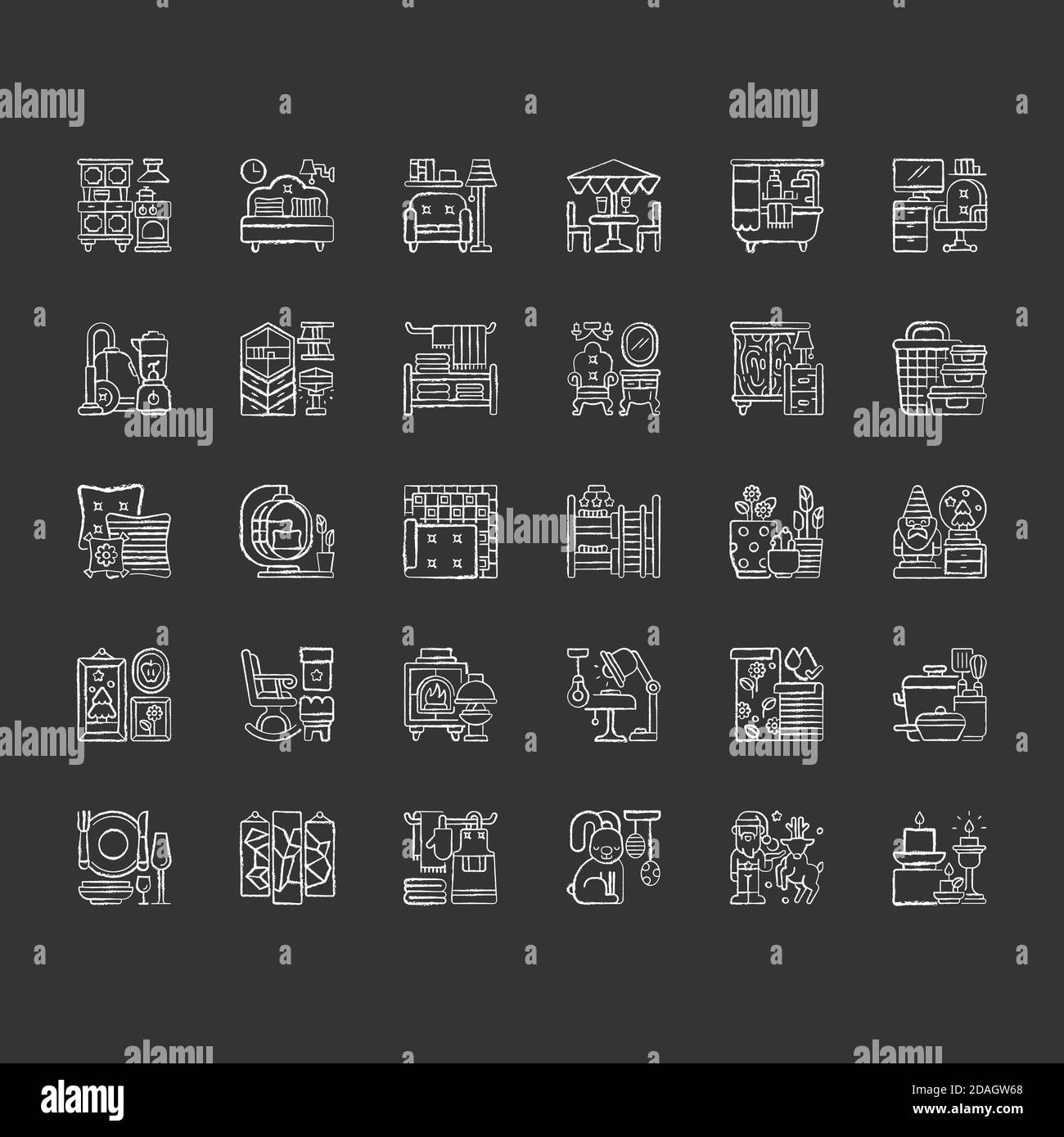 Home and living chalk white icons set on black background Stock Vector ...