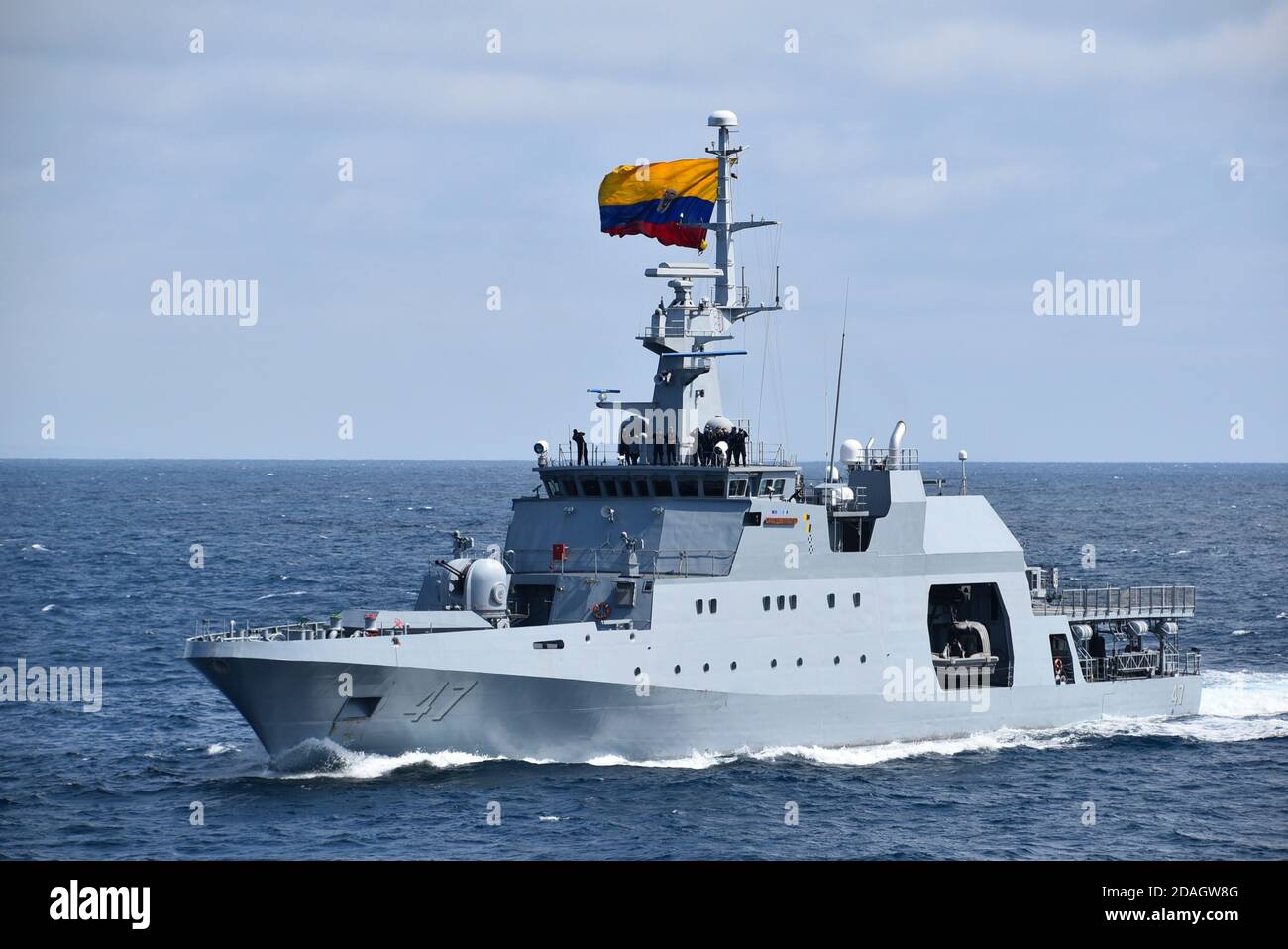 Ecuadorian Navy Seawolf class fast attack ship L.A.E. Cuenta during exercise UNITAS LXI in the Pacific Ocean November 4, 2020 off the coast of Manta, Ecuador. Stock Photo