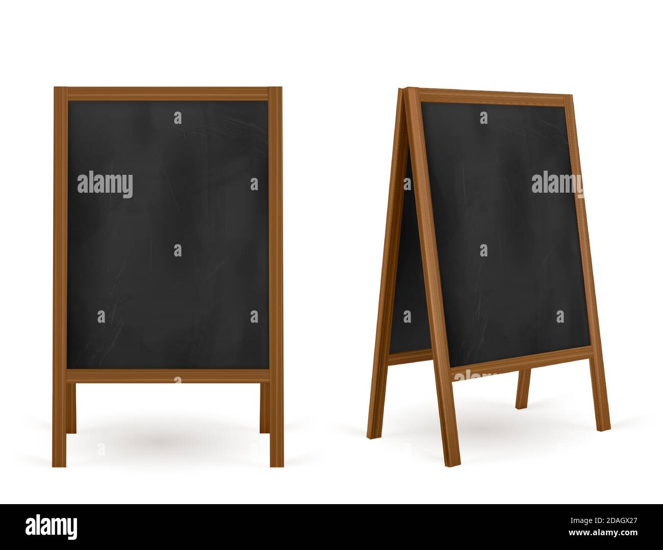 Pavement sign, street chalk board cafe menu, advertisement outdoor stand. Information and promotion outside billboard. Isolated chalkboard or easel, promo banner, Realistic 3d vector illustration Stock Vector