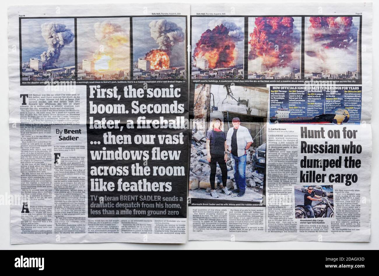An article in the Daily Mail about the explosion in Beirut Lebanon in
