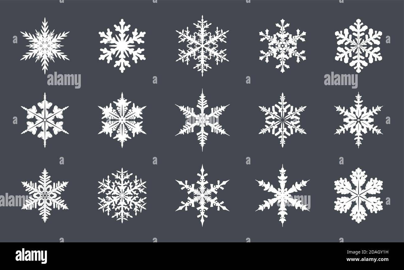 Set white isolated snowflake icon on grey background. Vector Illustration. Stock Vector