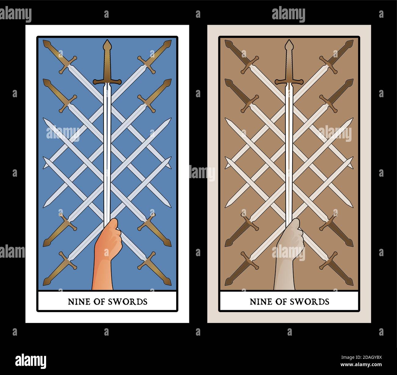 Nine of swords. Tarot cards. Eight crossed swords and a hand grasping a  sword tip Stock Vector Image & Art - Alamy