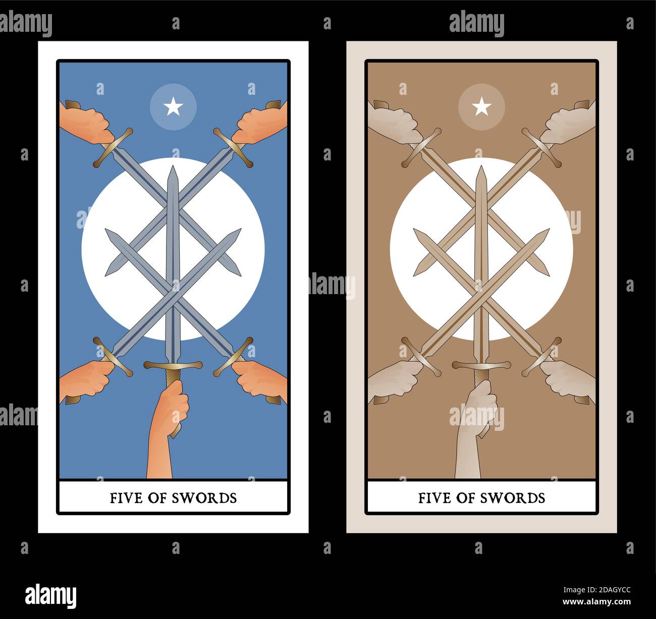 Five of swords. Crossing five swords on a symbolic image of the