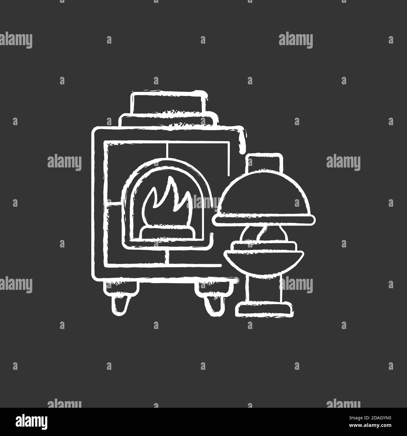 Fireplaces chalk white icon on black background Stock Vector