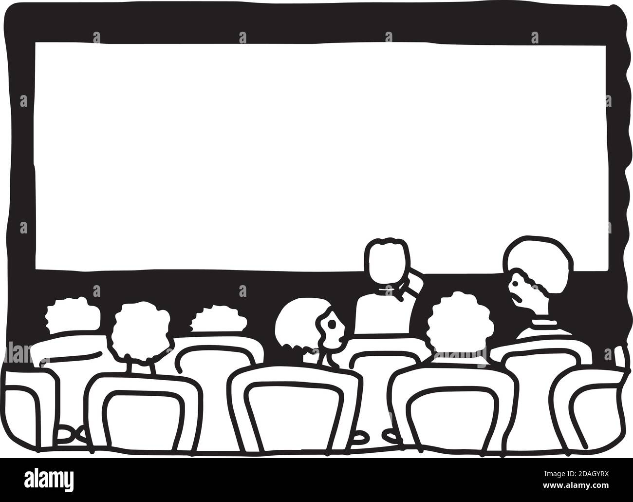 illustation vector hand drawn doodle of movie theater with blank screen