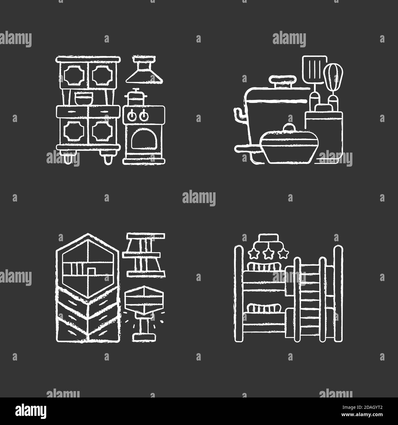 Homeware chalk white icons set on black background Stock Vector Image ...