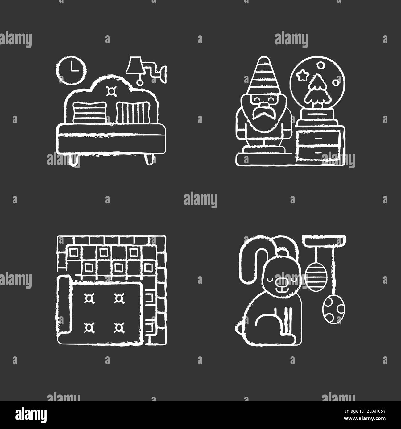 Home accessories chalk white icons set on black background Stock Vector ...