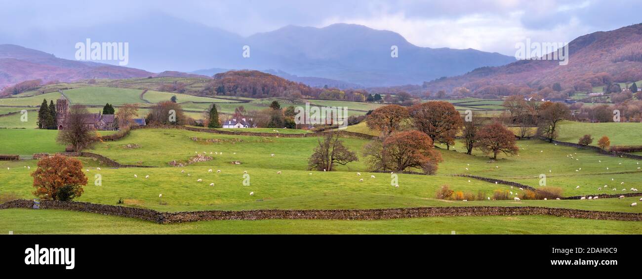 A view up the Crake Valley from Lowick on an autumnal morning. Stock Photo