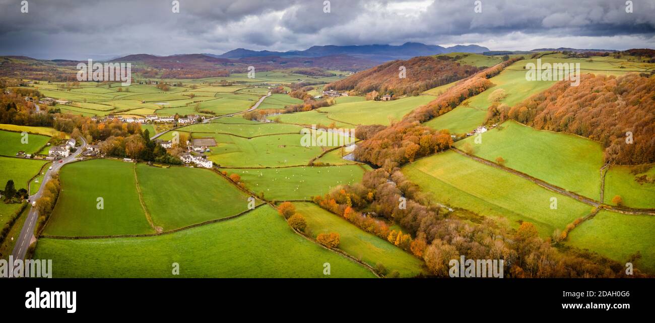 A dark autumn day over the Crake Valley at the southern edge of the Lake District National Park. Stock Photo