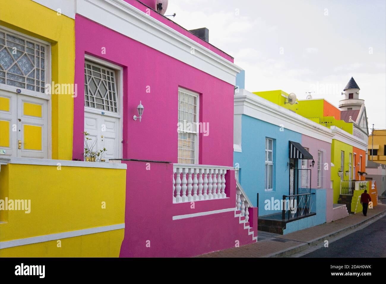 Colorful houses on street in Bo Kaap, Cape Town, South Africa Stock Photo