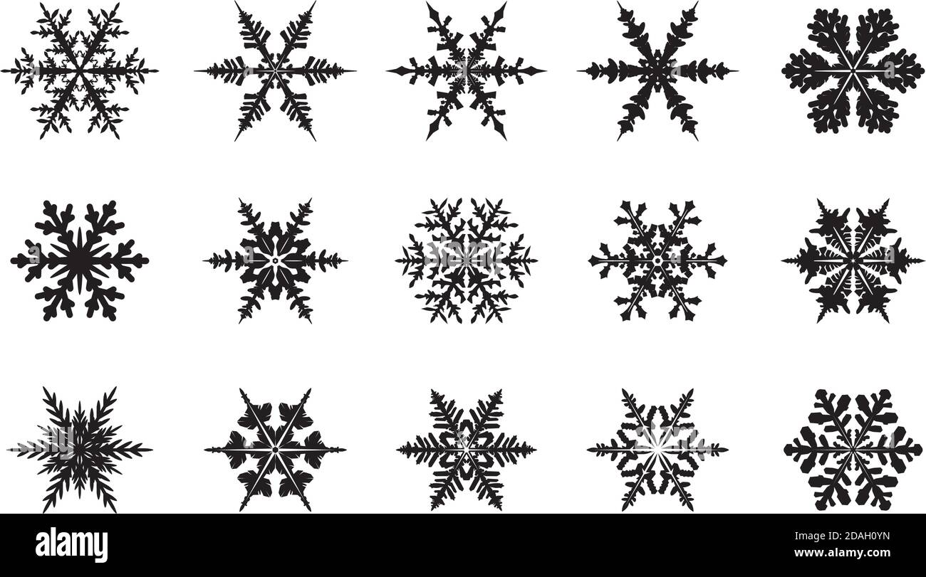 Winter set black isolated snowflake icons. Vector Illustration. Stock Vector
