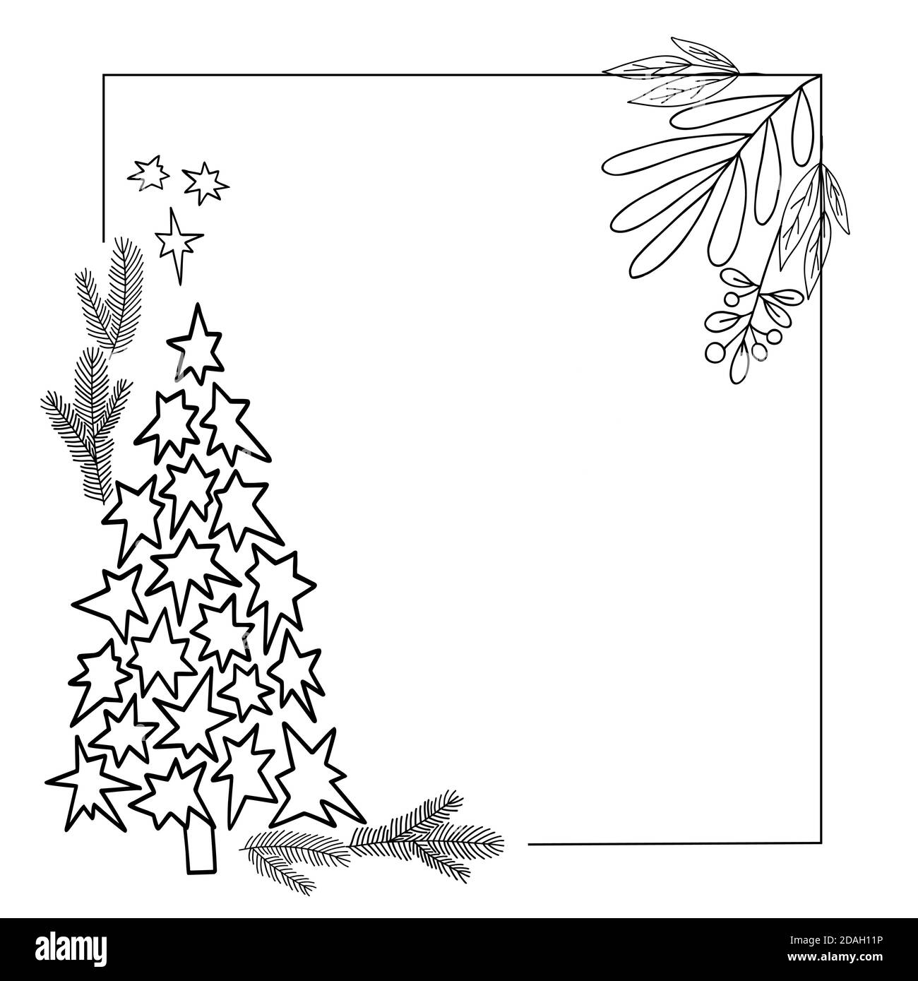 Christmas floral composition with fir trees and leaves branches in ...