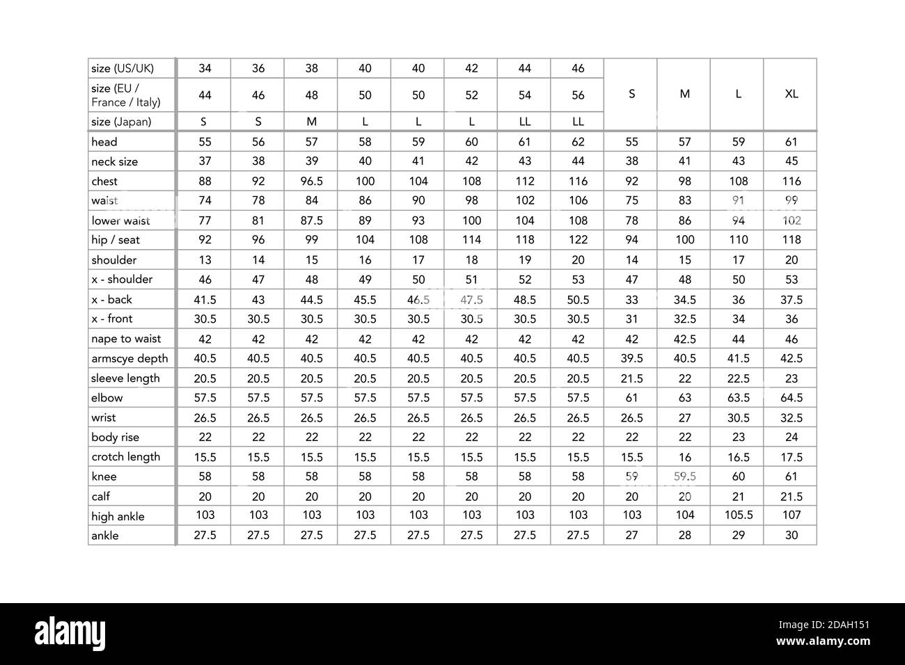 size chart us uk eu